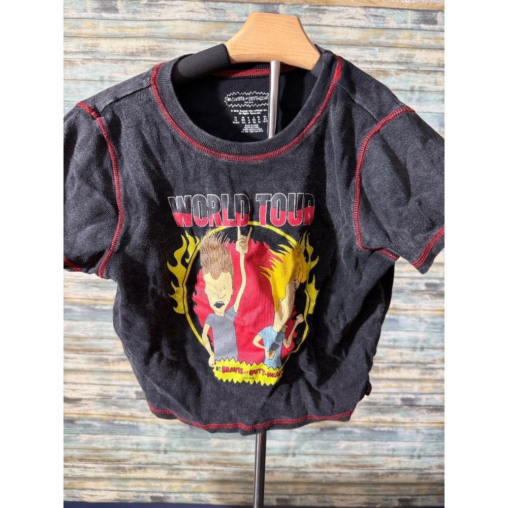 Viacom Beavis and Butt-Head Graphic Tee M/L Charcoal Excellent Ribbed Crop Top